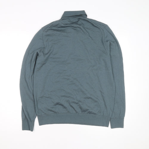 Marks and Spencer Autograph Men's Green Merino Wool Long Sleeve Polo Shirt L