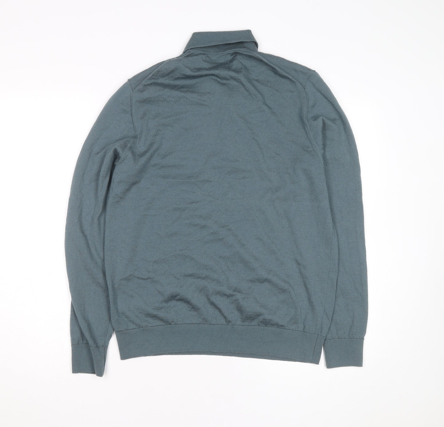 Marks and Spencer Autograph Men's Green Merino Wool Long Sleeve Polo Shirt L