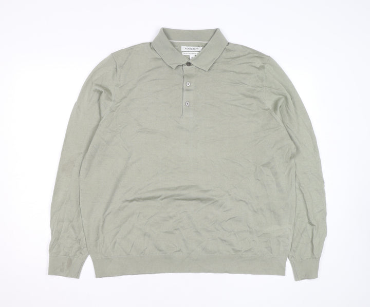 Marks and Spencer Autograph Men's Green 2XL Merino Wool Long Sleeve Polo Shirt