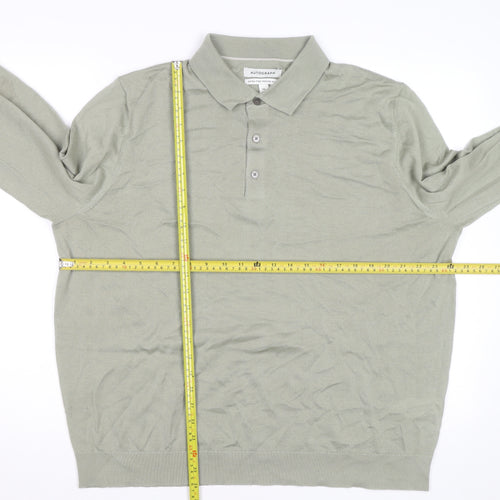 Marks and Spencer Autograph Men's Green 2XL Merino Wool Long Sleeve Polo Shirt