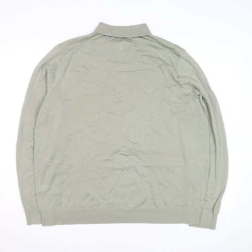 Marks and Spencer Autograph Men's Green 2XL Merino Wool Long Sleeve Polo Shirt