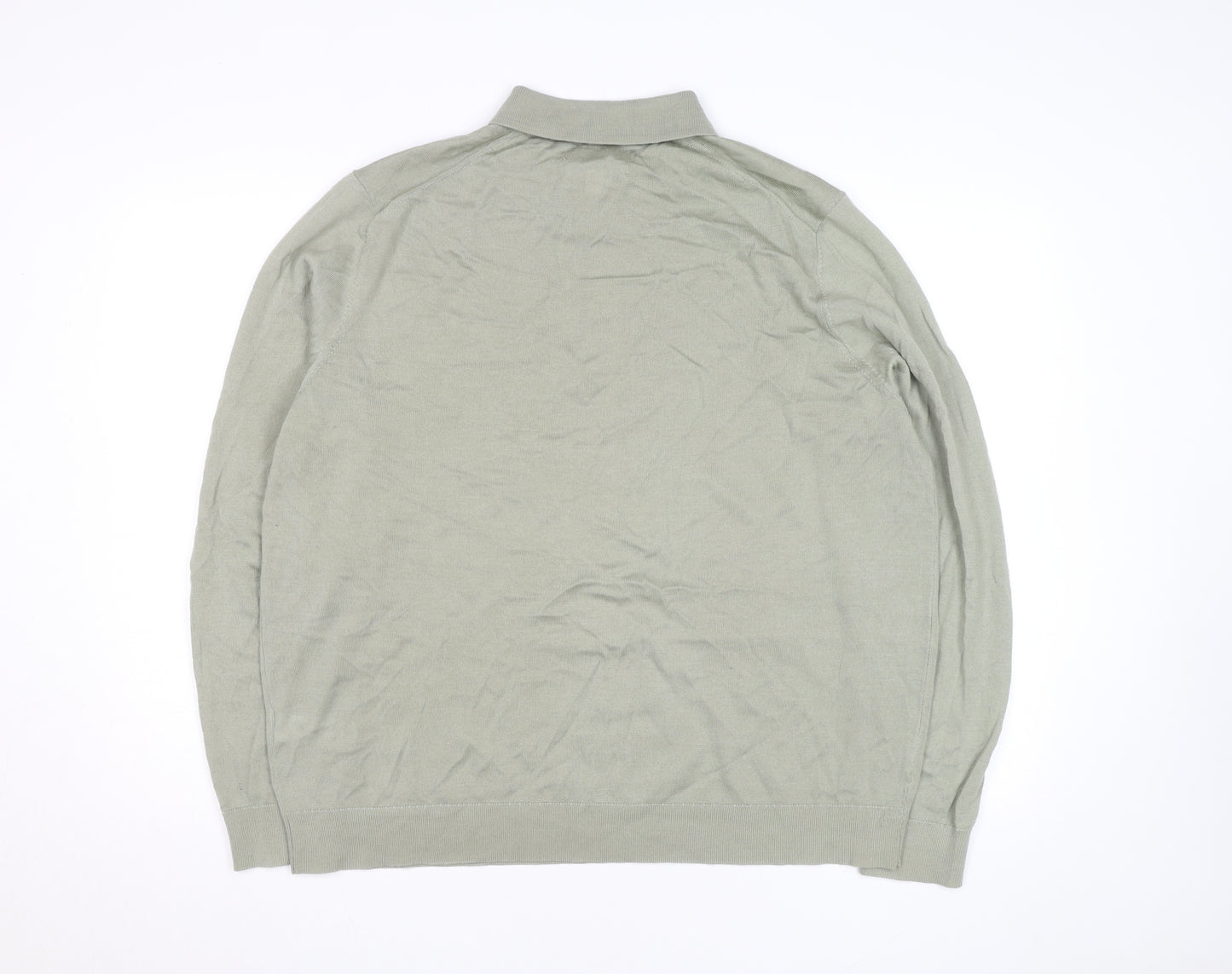 Marks and Spencer Autograph Men's Green 2XL Merino Wool Long Sleeve Polo Shirt