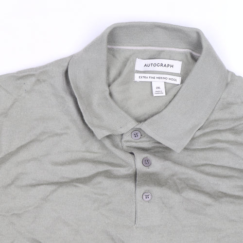 Marks and Spencer Autograph Men's Green 2XL Merino Wool Long Sleeve Polo Shirt