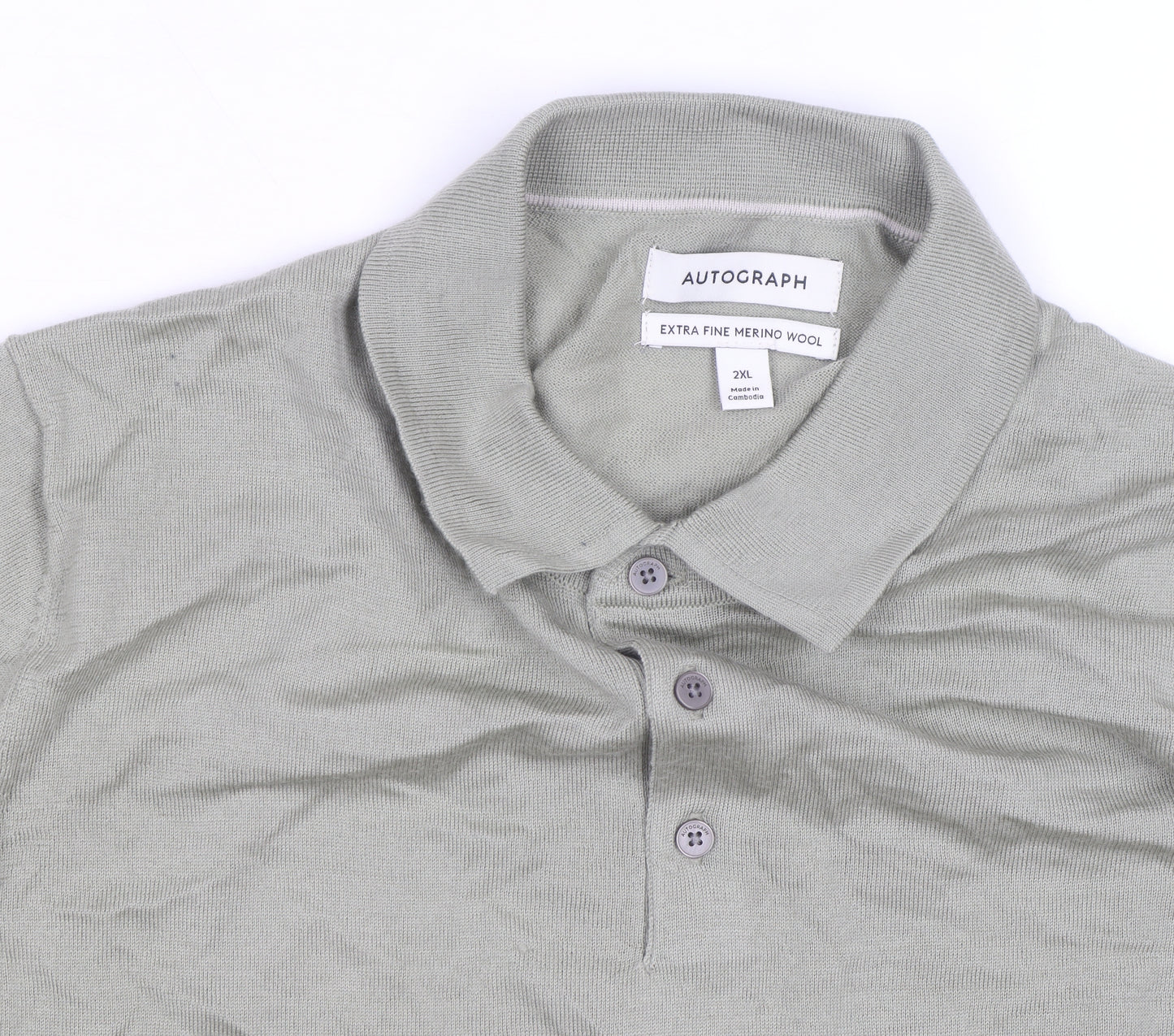 Marks and Spencer Autograph Men's Green 2XL Merino Wool Long Sleeve Polo Shirt