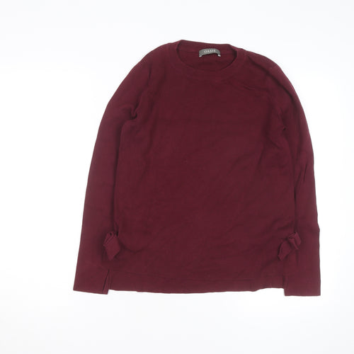 Oasis Womens Red Crew Neck Bow Accent Pullover Jumper Size S