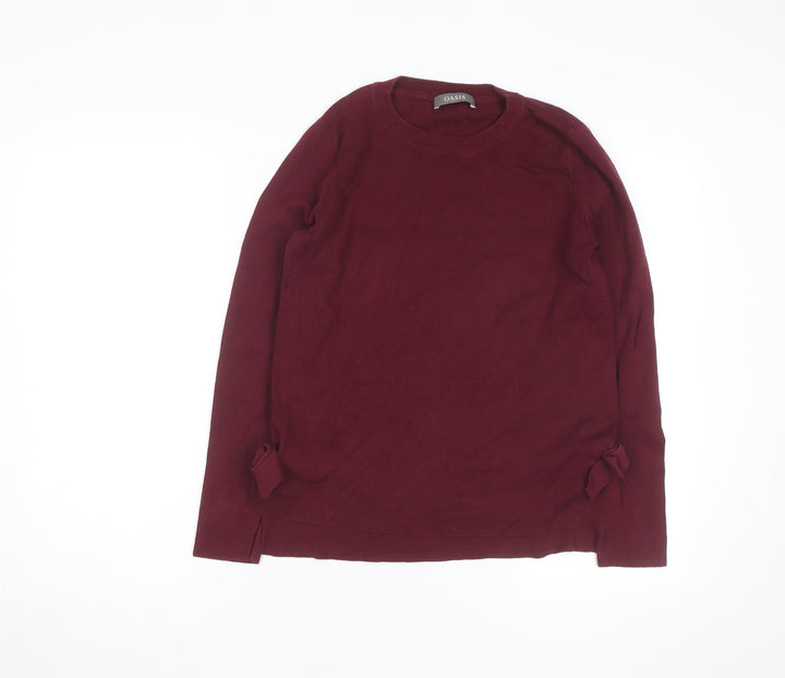 Oasis Womens Red Crew Neck Bow Accent Pullover Jumper Size S