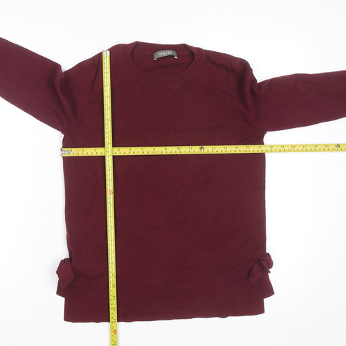 Oasis Womens Red Crew Neck Bow Accent Pullover Jumper Size S