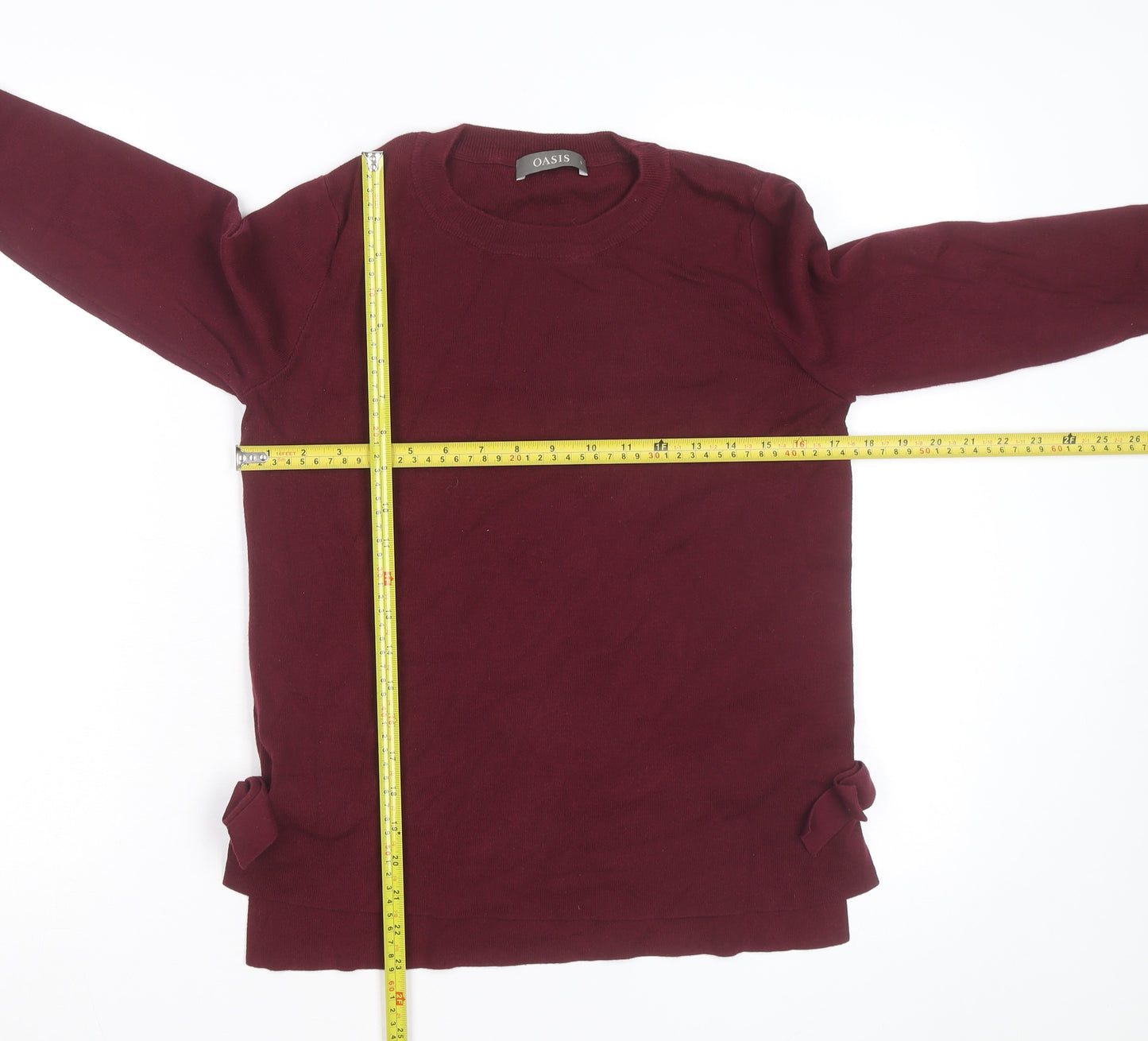 Oasis Womens Red Crew Neck Bow Accent Pullover Jumper Size S