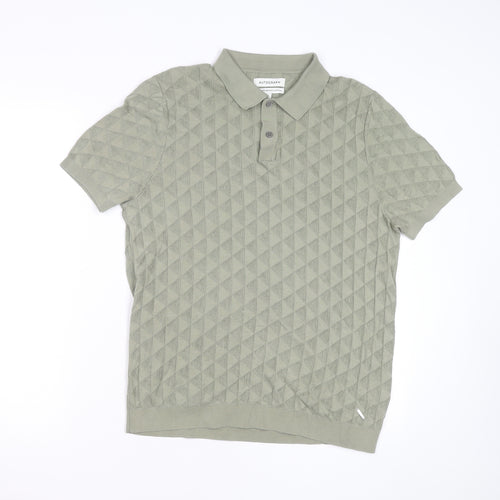 Marks and Spencer Autograph Men's Green Argyle Knit Cotton Polo L