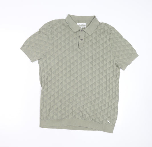 Marks and Spencer Autograph Men's Green Argyle Knit Cotton Polo L