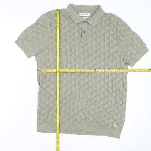 Marks and Spencer Autograph Men's Green Argyle Knit Cotton Polo L