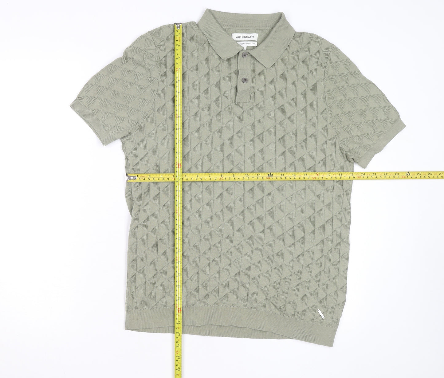 Marks and Spencer Autograph Men's Green Argyle Knit Cotton Polo L