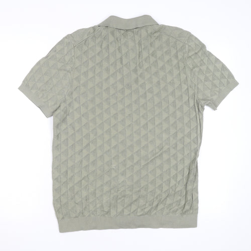 Marks and Spencer Autograph Men's Green Argyle Knit Cotton Polo L
