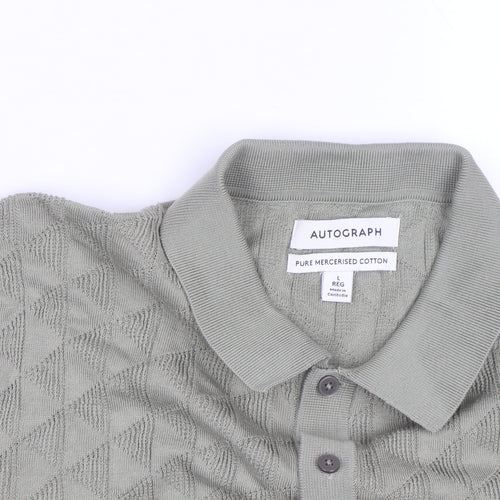 Marks and Spencer Autograph Men's Green Argyle Knit Cotton Polo L