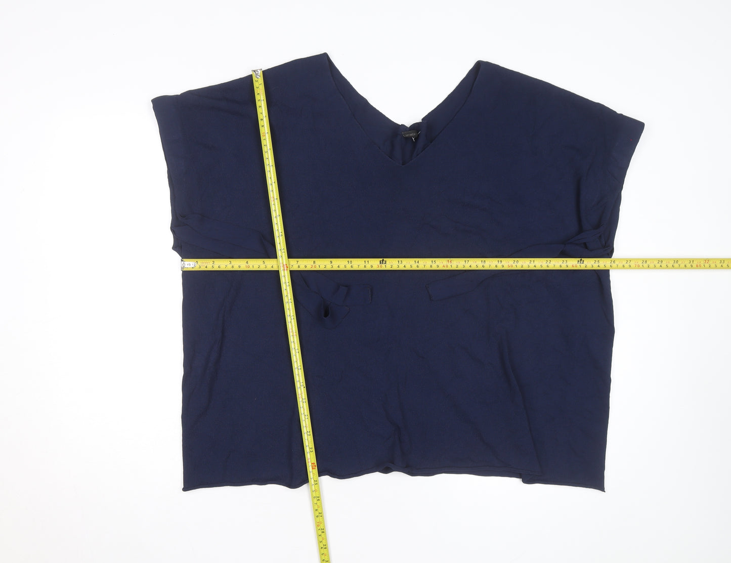 Annette Görtz Women Navy Blue L Tunic Jumper Belted V-Neck Knit Top