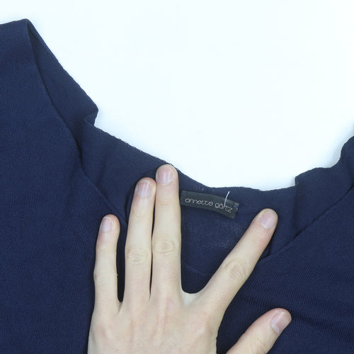 Annette Görtz Women Navy Blue L Tunic Jumper Belted V-Neck Knit Top
