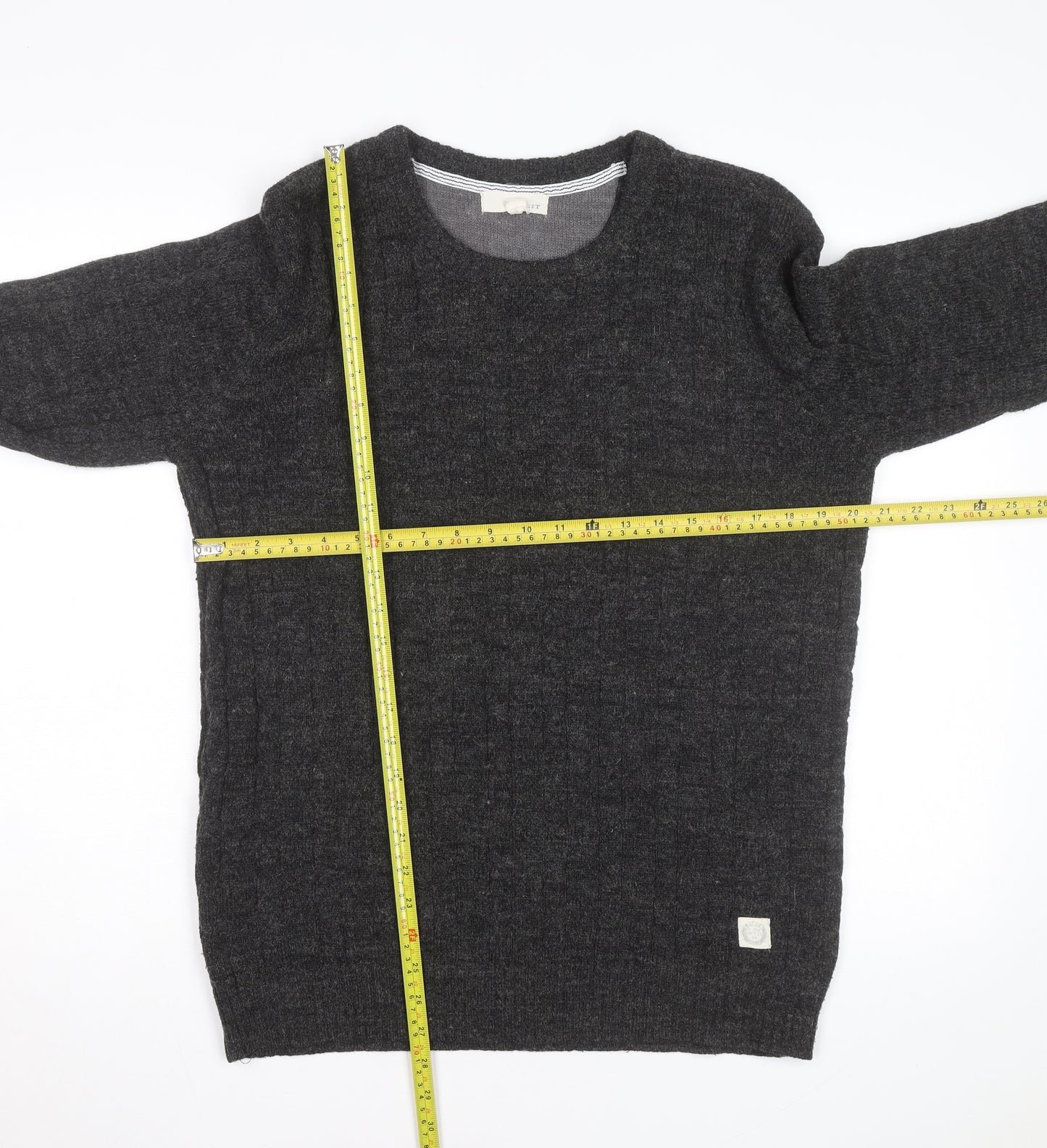 Suit Men Grey Wool Alpaca Crew Neck Knit Jumper Size M