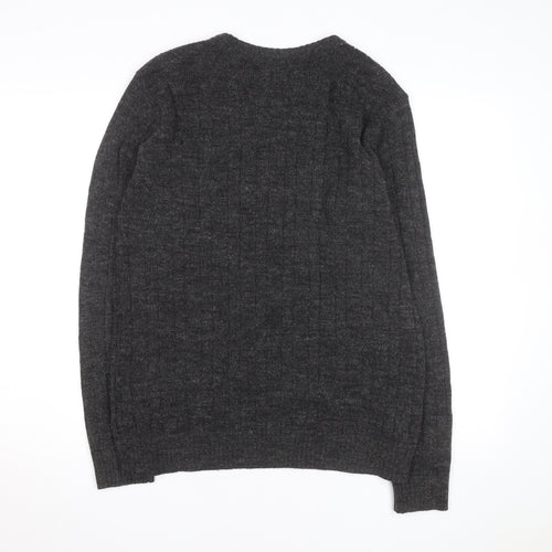 Suit Men Grey Wool Alpaca Crew Neck Knit Jumper Size M