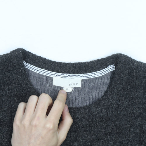 Suit Men Grey Wool Alpaca Crew Neck Knit Jumper Size M