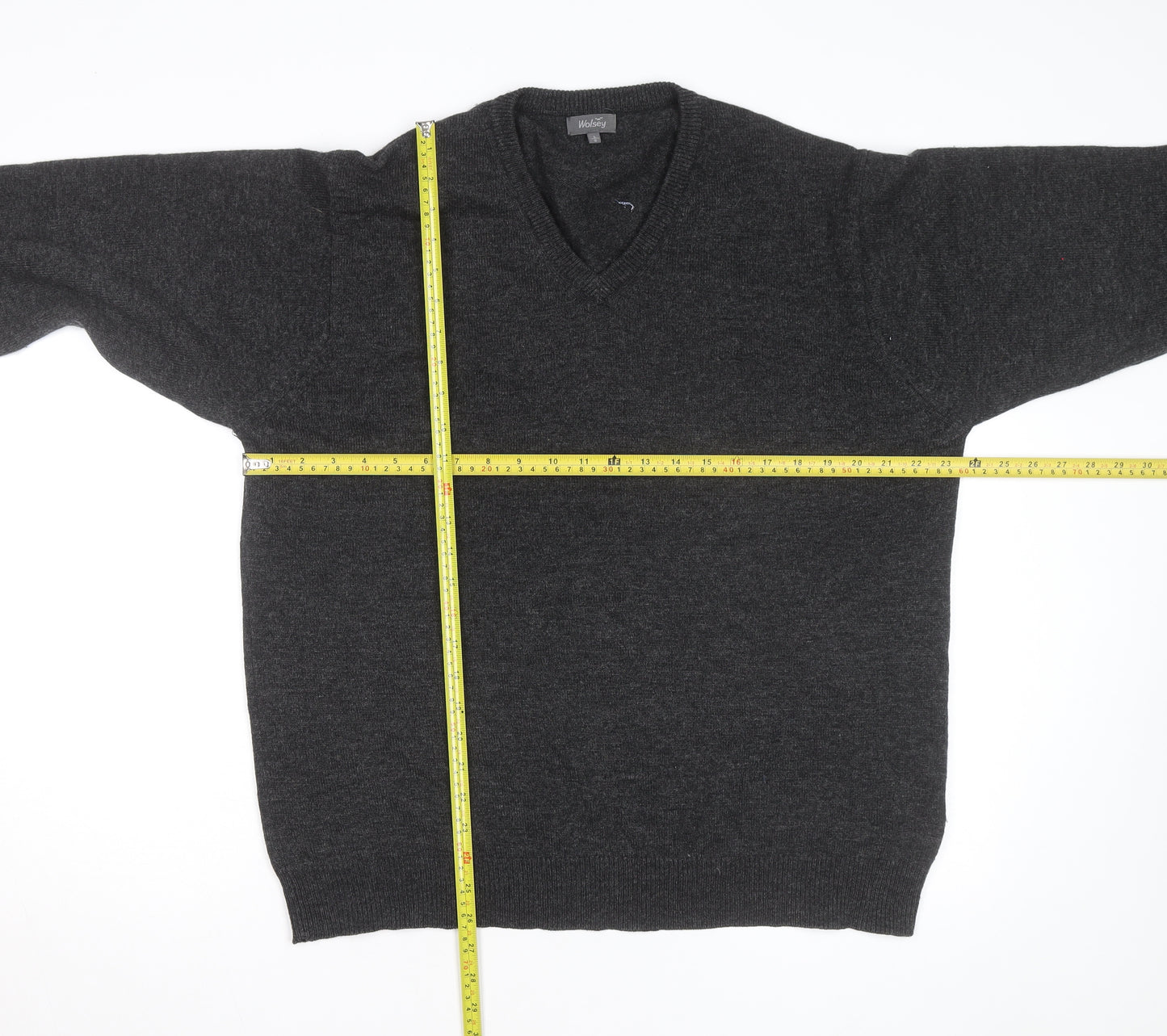 Wolsey Men’s Grey Wool V-Neck Pullover Jumper Size L