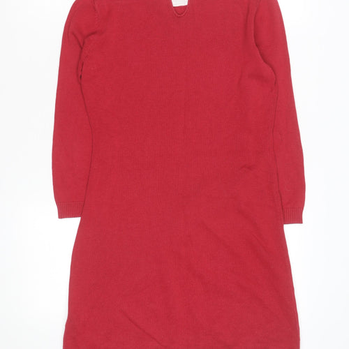 ASOS Women Red Cotton Blend Crochet Collar Knit Shift Dress Size 8