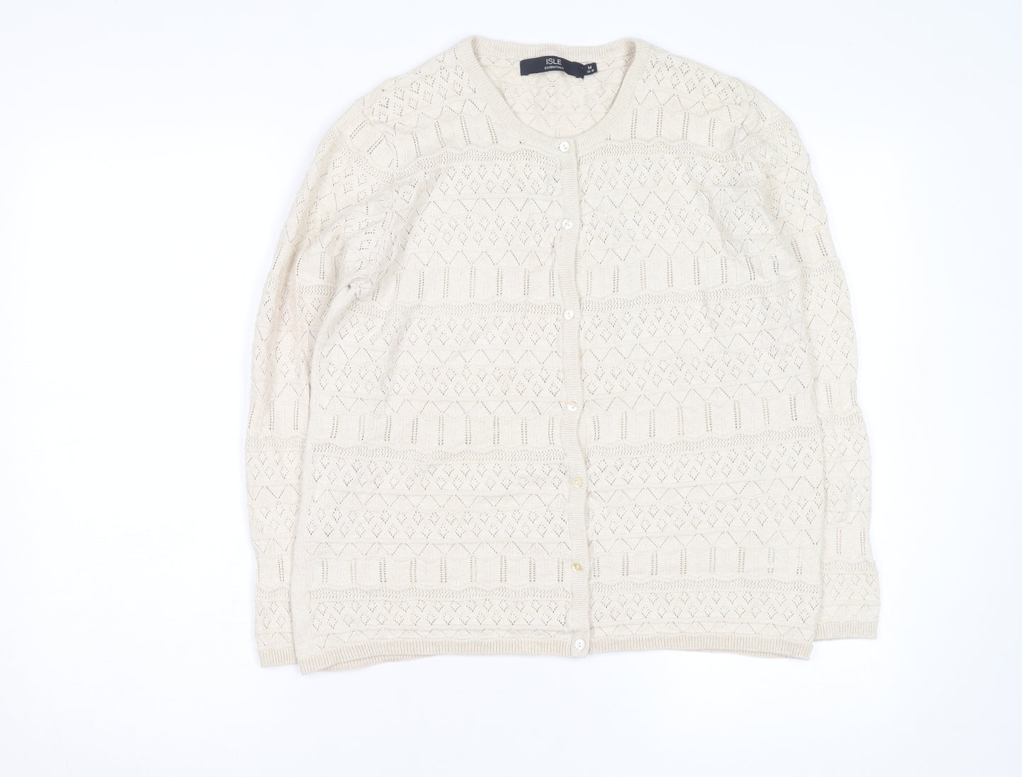 ISLE Essentials Women's Beige Knit Cardigan M Lightweight Cotton
