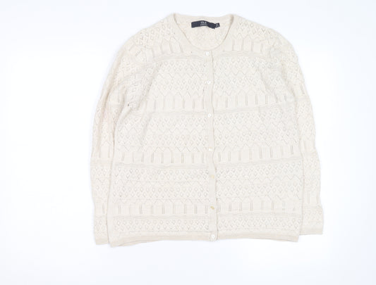 ISLE Essentials Women's Beige Knit Cardigan M Lightweight Cotton