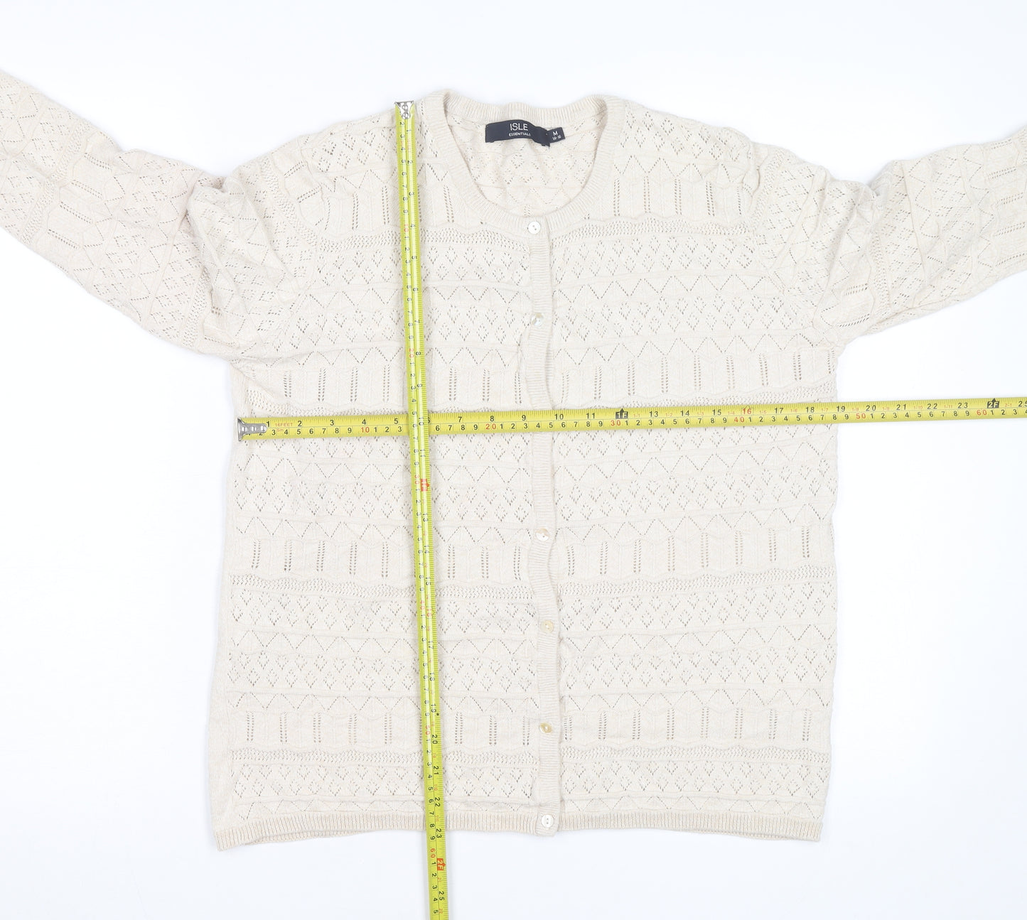 ISLE Essentials Women's Beige Knit Cardigan M Lightweight Cotton