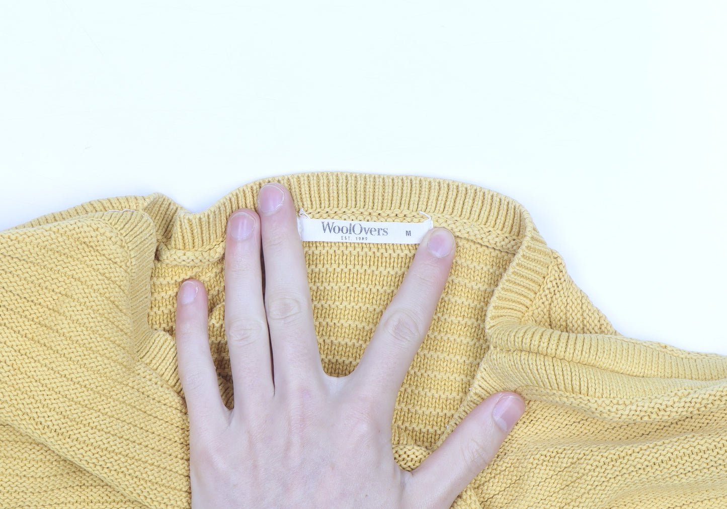 WoolOvers Men's Yellow Cotton Crew Neck Knit Jumper Medium