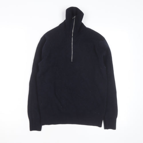 Massimo Dutti Men’s Black Wool 1/2 Zip Jumper Size L High Neck Classic