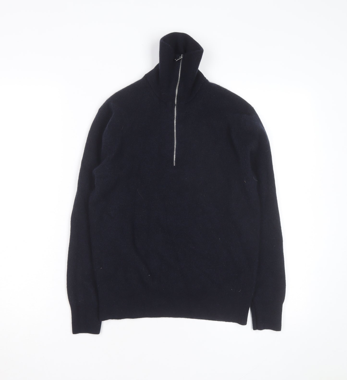 Massimo Dutti Men’s Black Wool 1/2 Zip Jumper Size L High Neck Classic