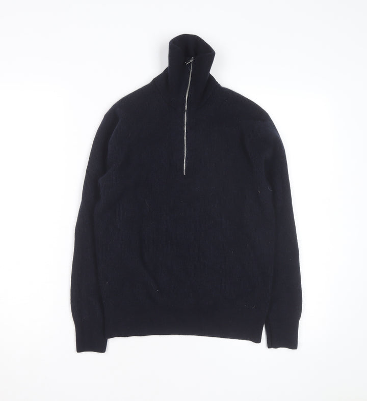 Massimo Dutti Men’s Black Wool 1/2 Zip Jumper Size L High Neck Classic
