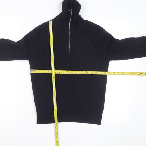 Massimo Dutti Men’s Black Wool 1/2 Zip Jumper Size L High Neck Classic