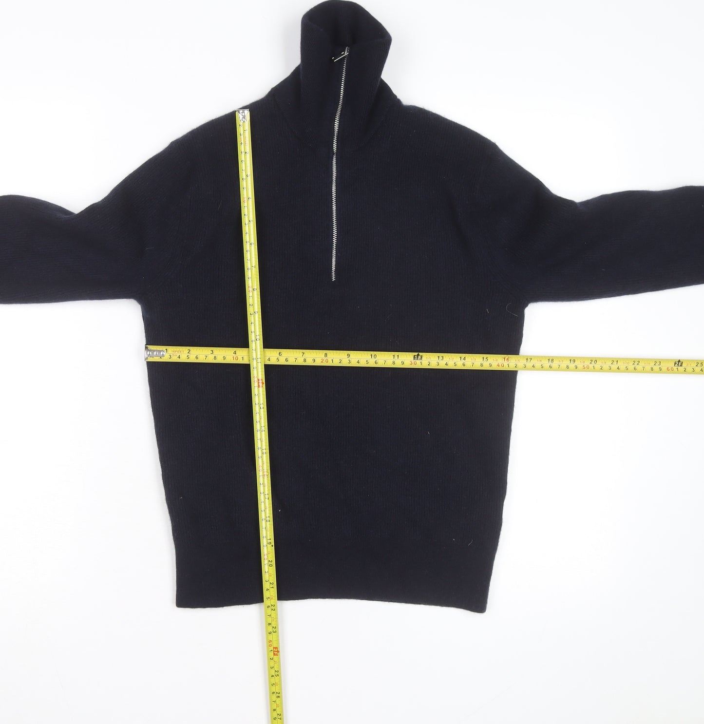 Massimo Dutti Men’s Black Wool 1/2 Zip Jumper Size L High Neck Classic