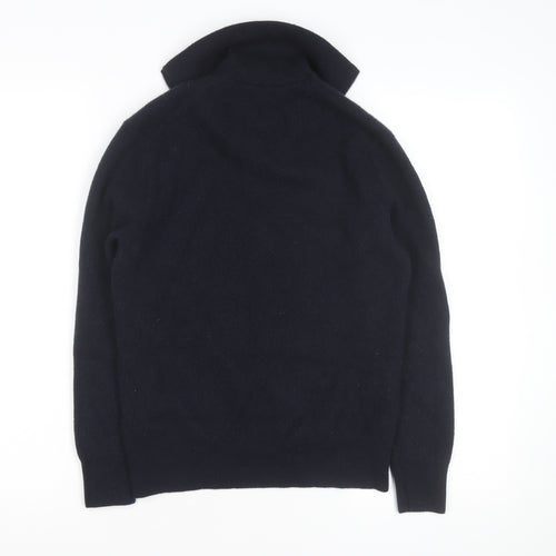 Massimo Dutti Men’s Black Wool 1/2 Zip Jumper Size L High Neck Classic