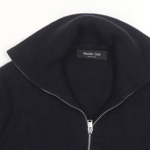 Massimo Dutti Men’s Black Wool 1/2 Zip Jumper Size L High Neck Classic