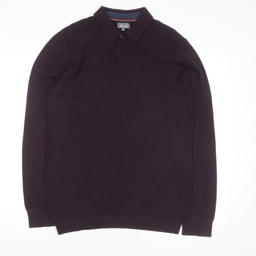Linea Men's Purple Cotton Long Sleeve Collared Polo Shirt M