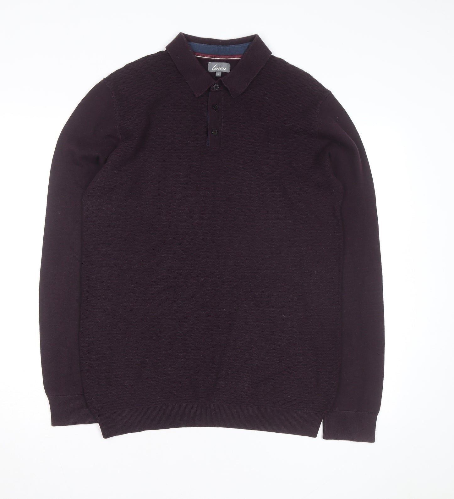 Linea Men's Purple Cotton Long Sleeve Collared Polo Shirt M