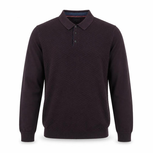 Linea Men's Purple Cotton Long Sleeve Collared Polo Shirt M