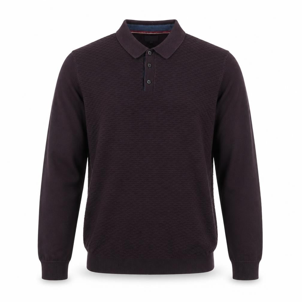Linea Men's Purple Cotton Long Sleeve Collared Polo Shirt M