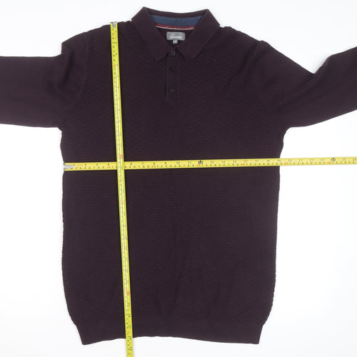 Linea Men's Purple Cotton Long Sleeve Collared Polo Shirt M