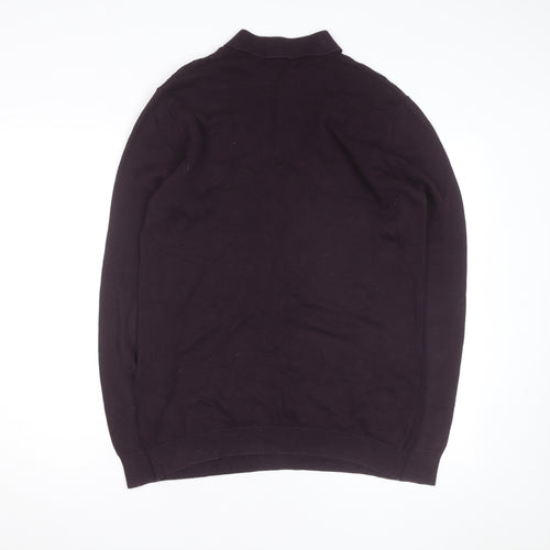 Linea Men's Purple Cotton Long Sleeve Collared Polo Shirt M