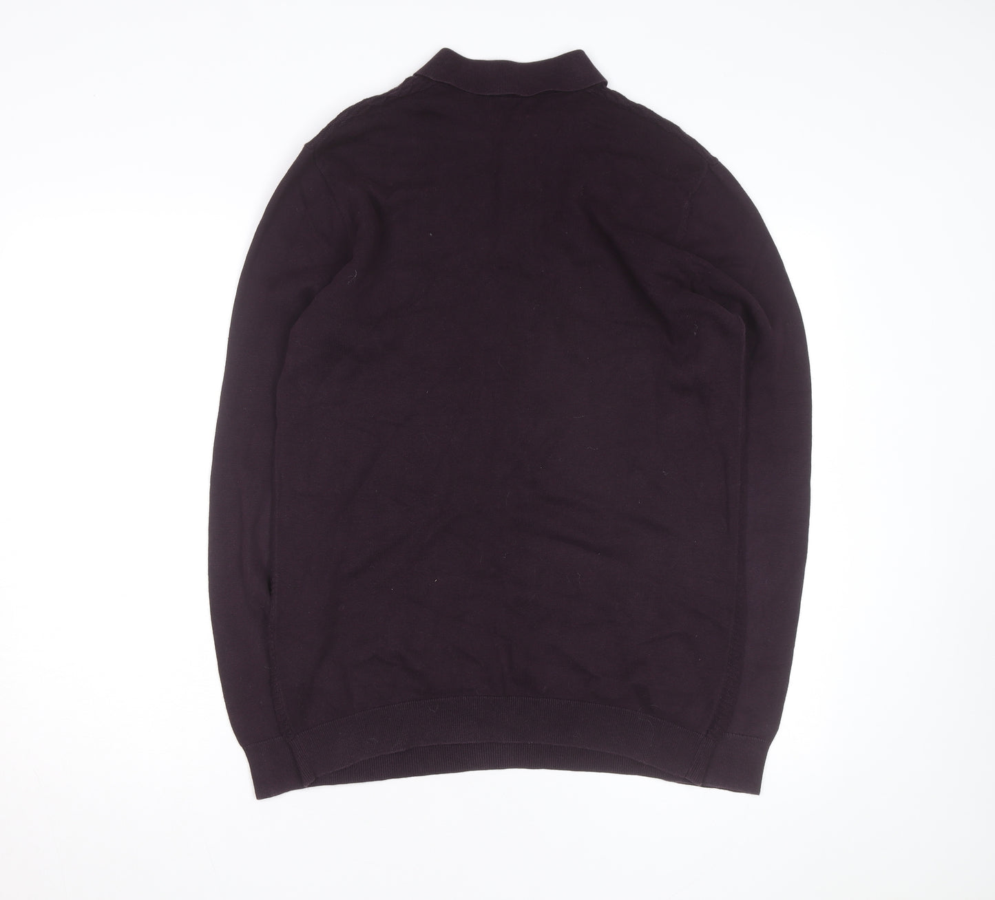 Linea Men's Purple Cotton Long Sleeve Collared Polo Shirt M