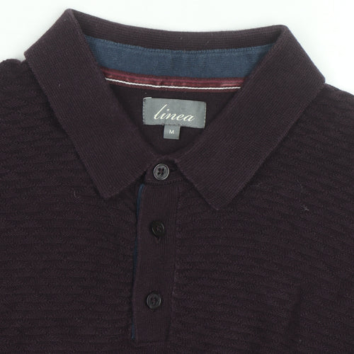 Linea Men's Purple Cotton Long Sleeve Collared Polo Shirt M