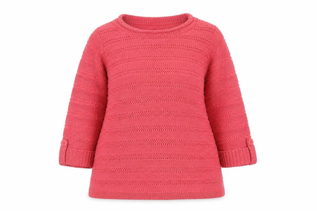 Front view of Debenhams Women’s Pink Open-Knit 3/4 Sleeve jumper, size UK 16