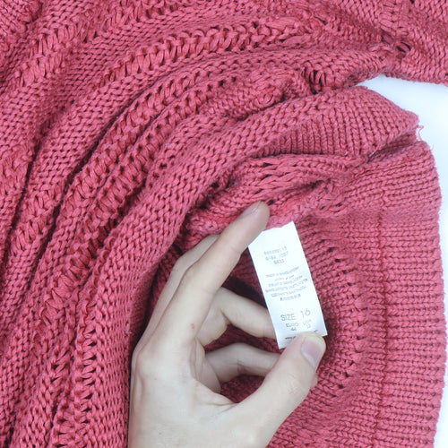 Debenhams Women’s Pink Open-Knit 3/4 Sleeve Pullover Jumper Size 16