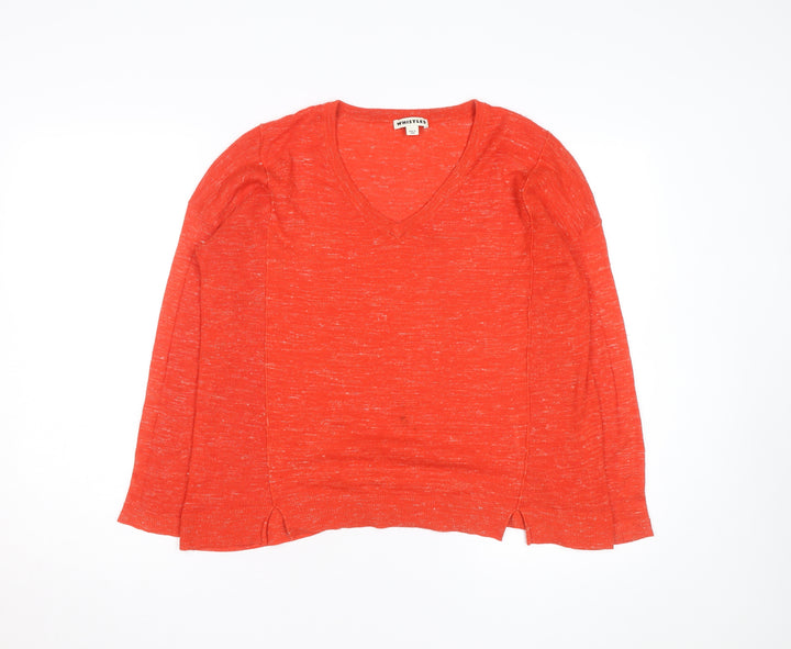 Whistles Women's Orange V-Neck Lightweight Cotton Linen Jumper Size S