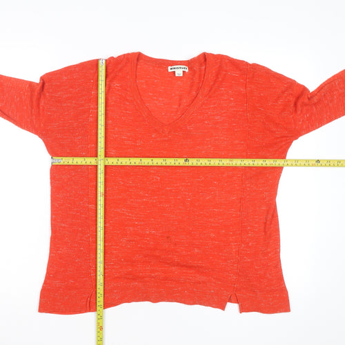Whistles Women's Orange V-Neck Lightweight Cotton Linen Jumper Size S
