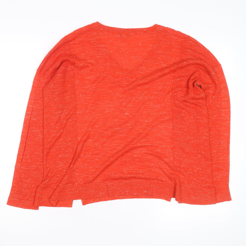 Whistles Women's Orange V-Neck Lightweight Cotton Linen Jumper Size S