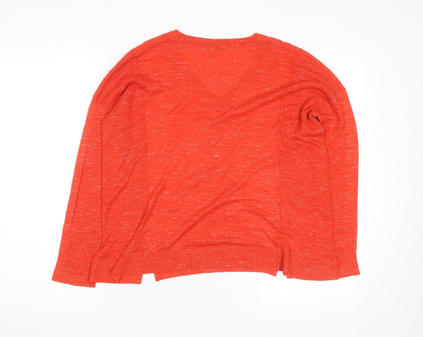 Whistles Women's Orange V-Neck Lightweight Cotton Linen Jumper Size S